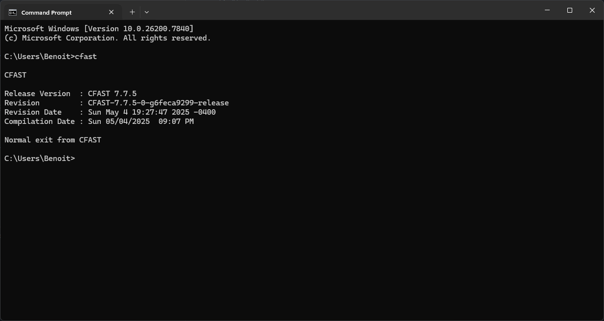 CFAST command prompt on Windows